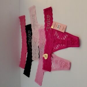 Juicy Couture NWT 5-Pack Lace Panties 4 Shades Of Pink w. 1 Black, Size L